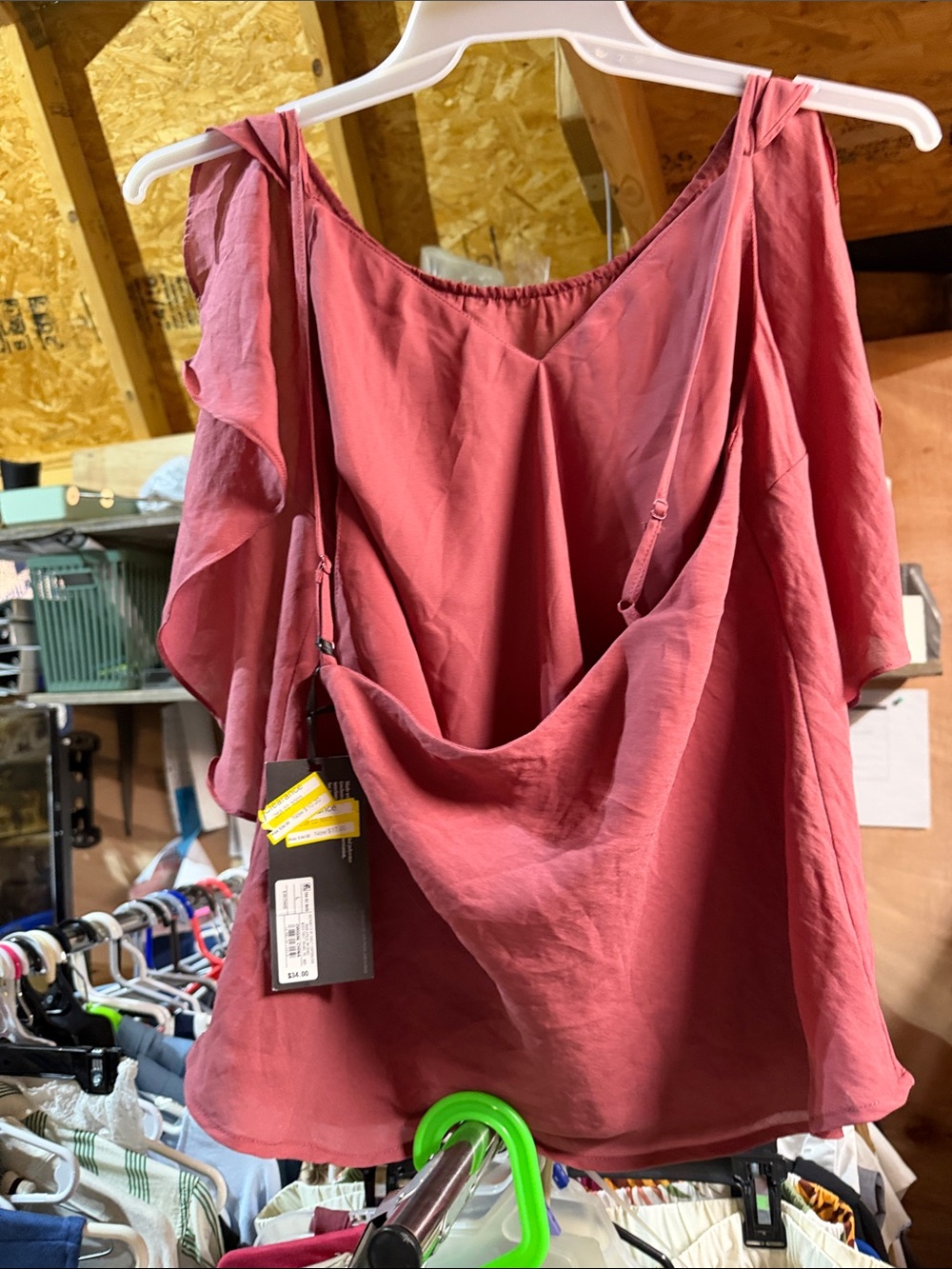 Cold-Shoulder Ruffle Camisole in Rose Pink - Picture 3 of 3